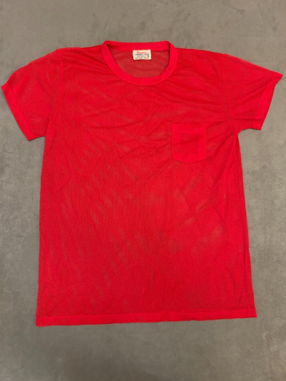 Vintage 80s Donnco Red Nylon Mesh Football Jersey Pocket T-Shirt Made in Korea S - Picture 1 of 5